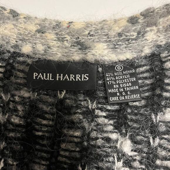 Vintage Mohair Wool Chunky Knit Grandpa Cardigan Sweater Black White Size Small - Picture 3 of 9